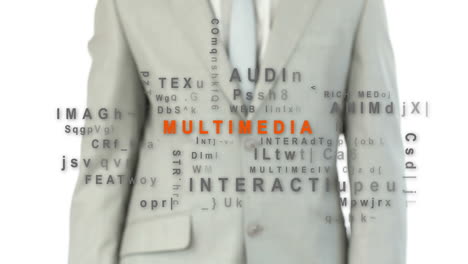 hombre de negocios tocando la palabra multimedia