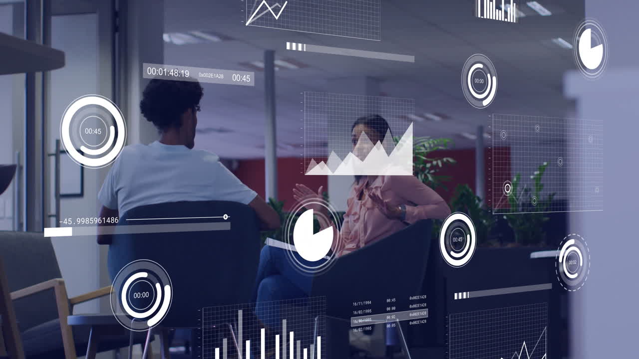 animación del procesamiento de datos sobre diversas personas de negocios en la oficina