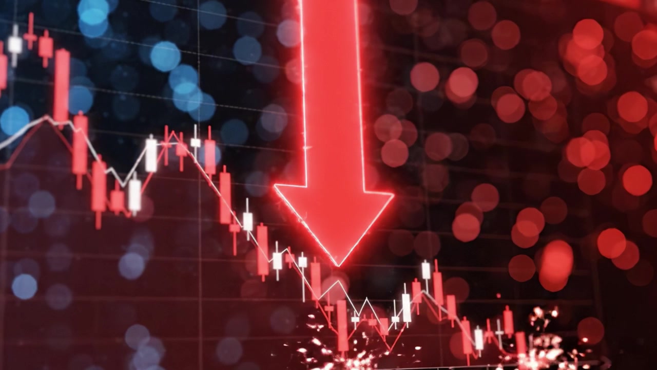 Uma Exploração Visual de Tendências de Mercado em Declínio Exibidas Através de Padrões de Gráficos e Indicadores Coloridos Destacando a Volatilidade Financeira