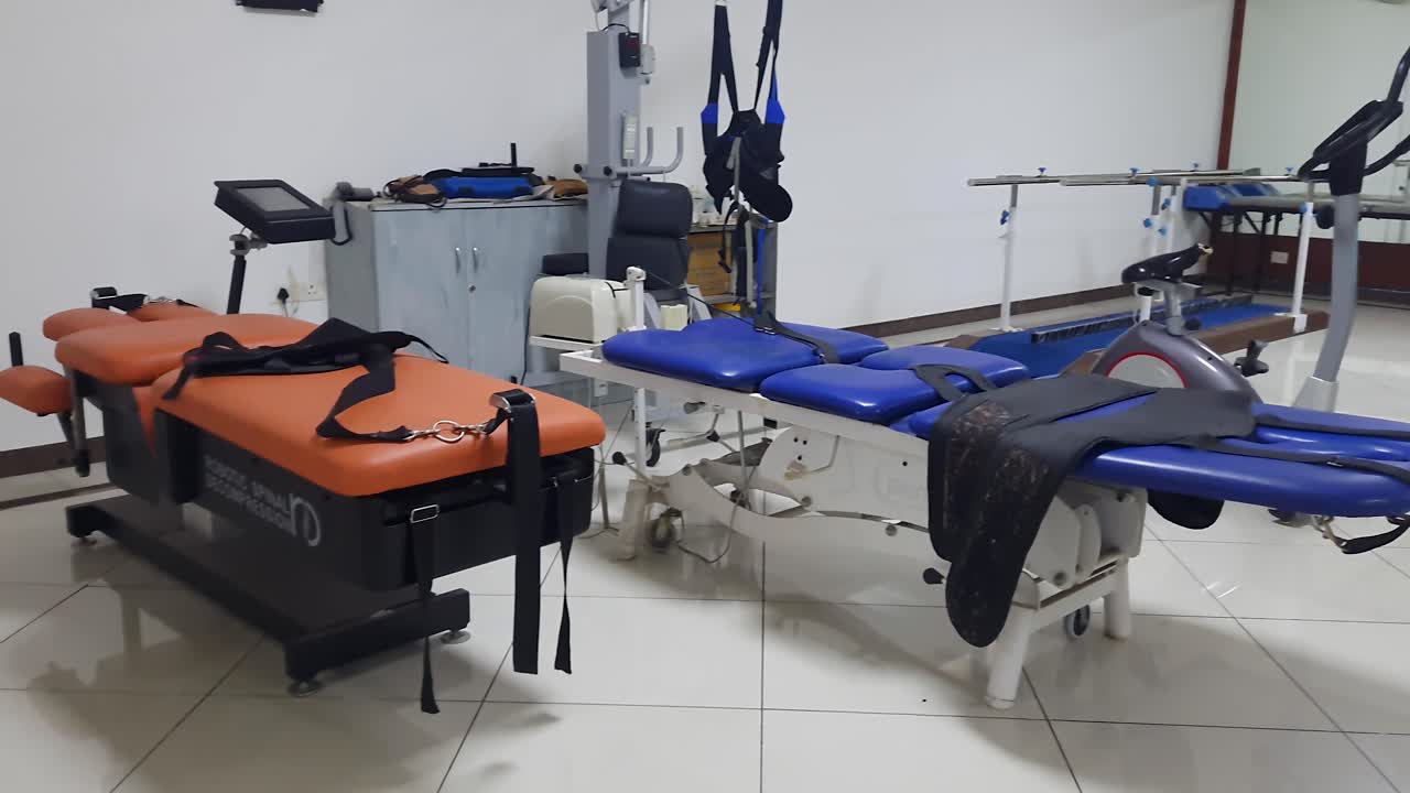 medical rehabilitation instruments in physiotherapy center at indoor