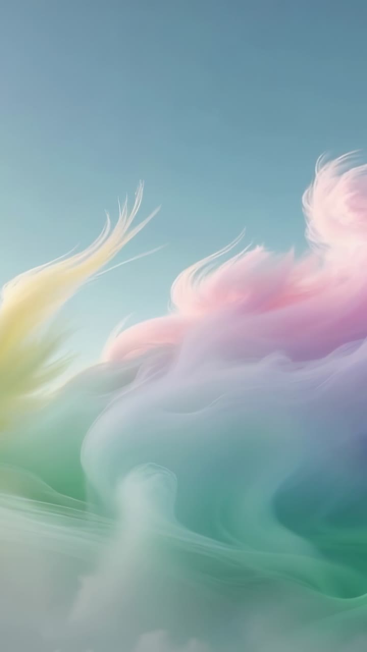 Vertical video: Gentle breeze sending pastel clouds drifting across pale blue sky with tendrils