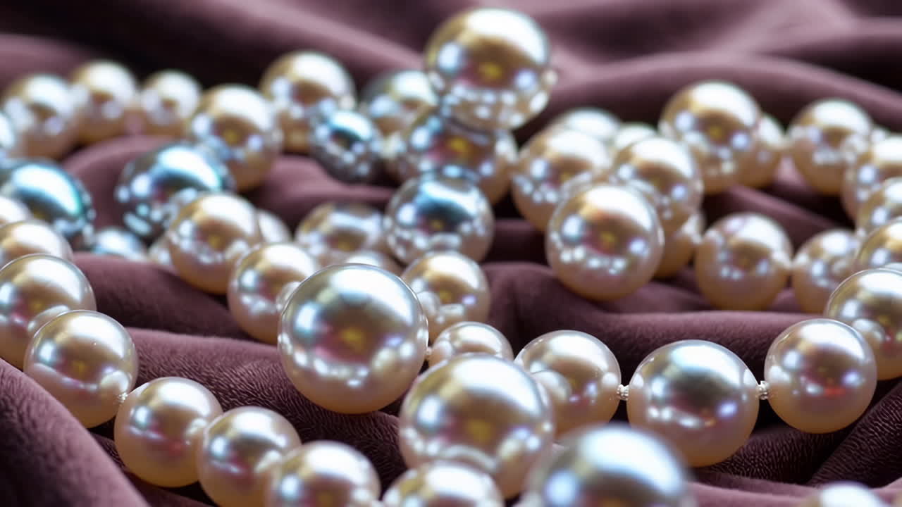 Close-up of Pearl Necklace on Fabric