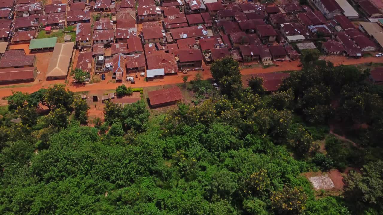 Aerial of the famous red rooftops of the city of Ibadan, Nigeria, Africa