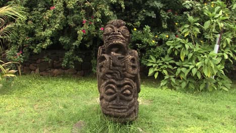 traditional sculpture in tiki village in moorea, french polynesia