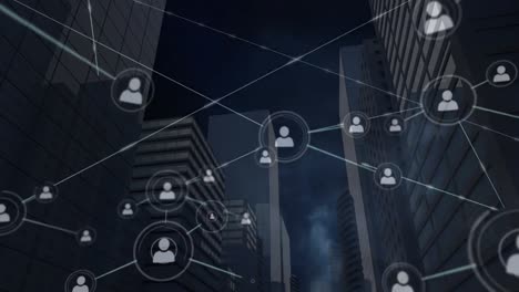 animation of network of connections over cityscape
