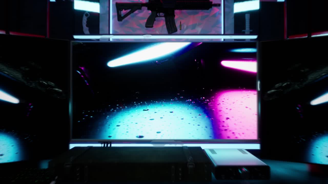 Sala da gioco futuristica o setup e-sport con illuminazione al neon