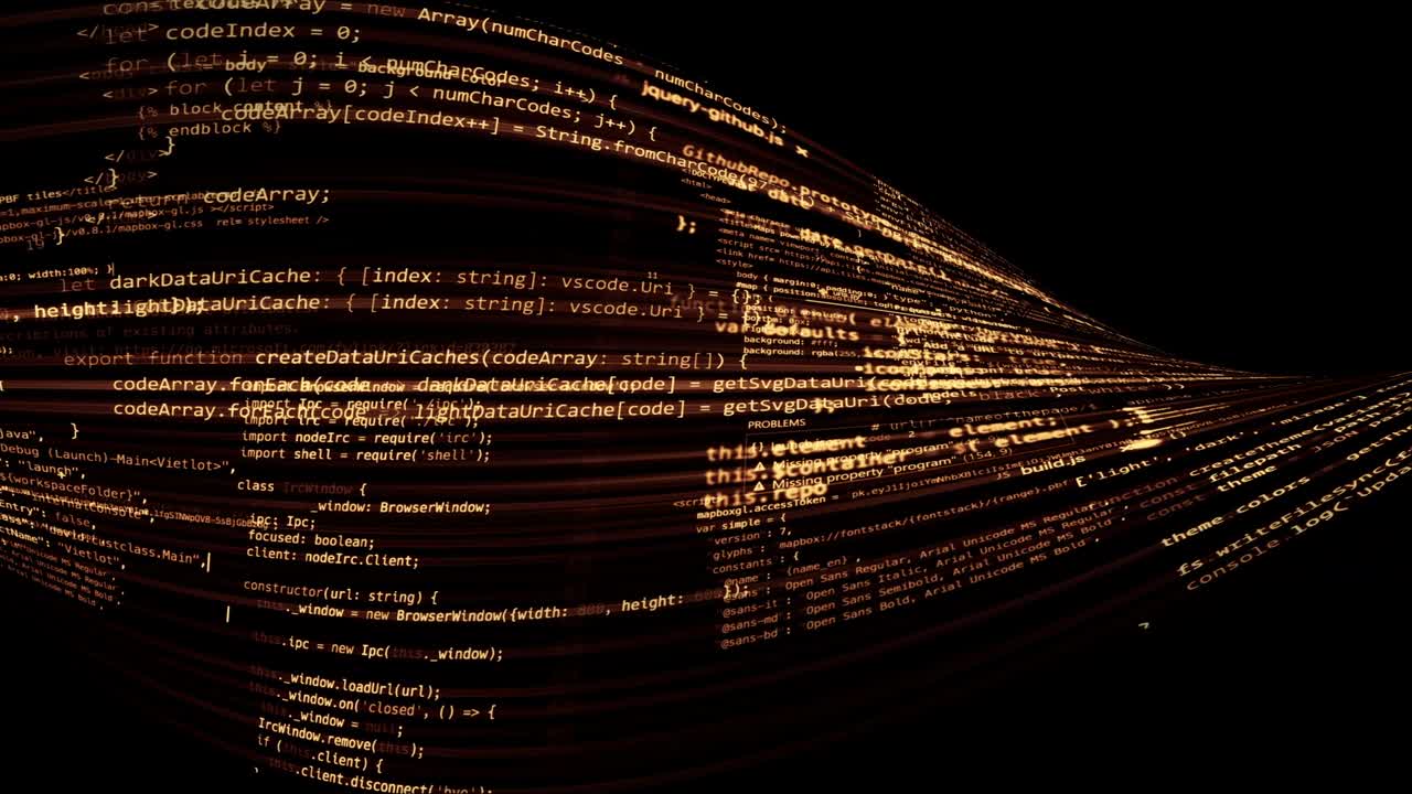 The abstract code moves in the virtual space. looped