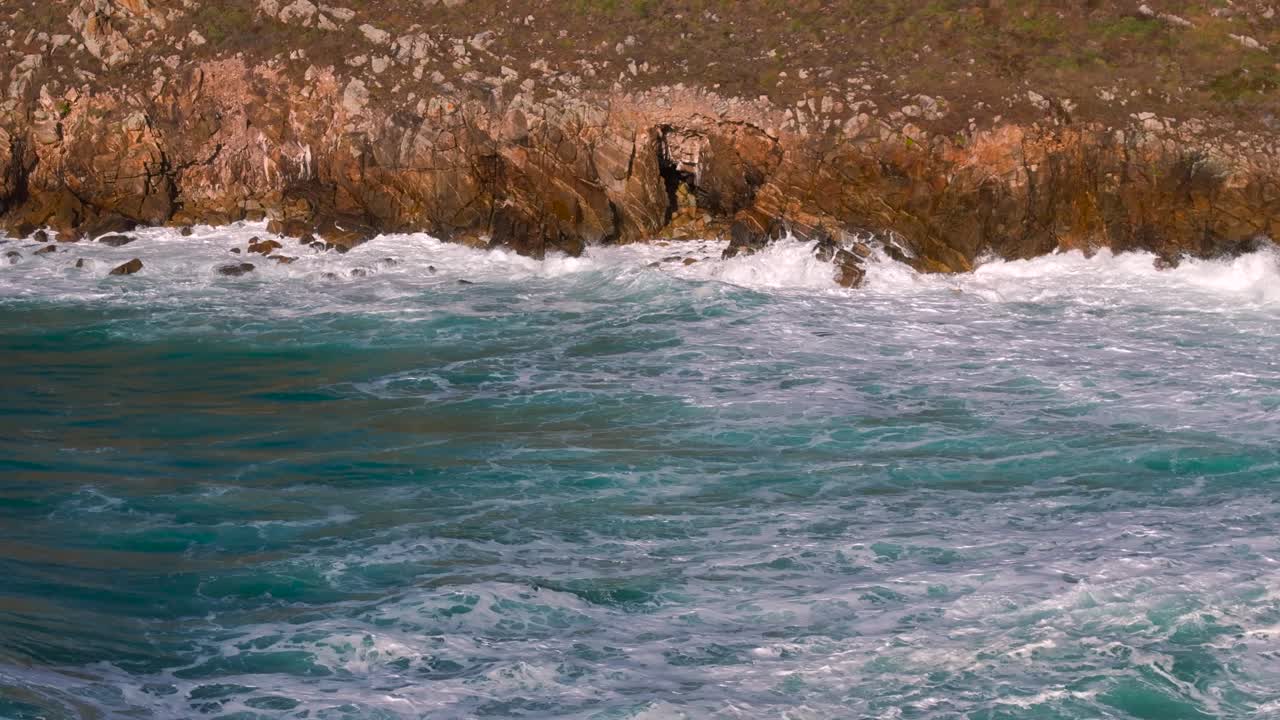 Extreme Waves Hit The Coastline Of Costa da Morte (Coast of Death) In Galicia, Spain. Slow Motion Shot