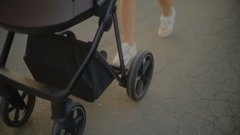 closeup of baby stroller wheels