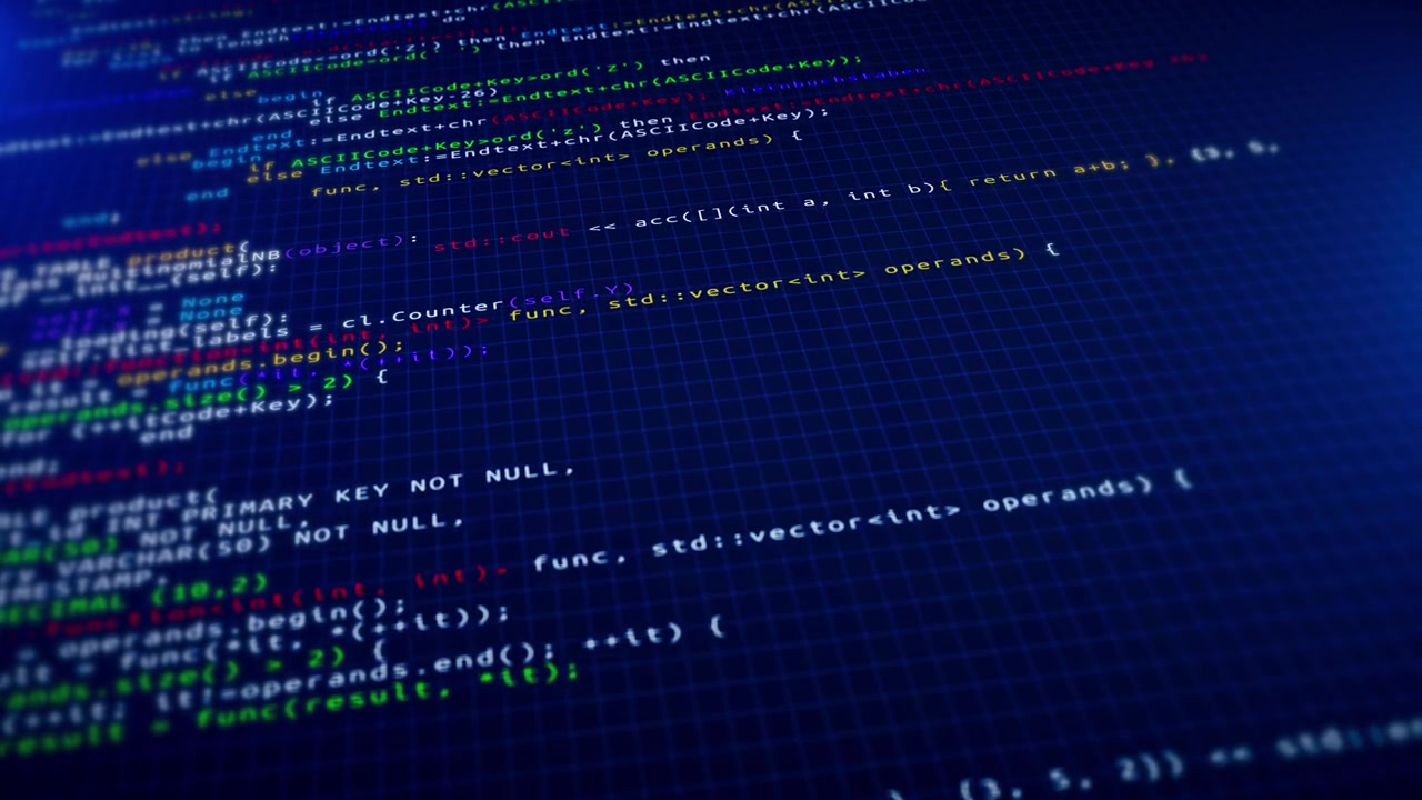 Programming code running computer screen terminal developing programming and coding technologies