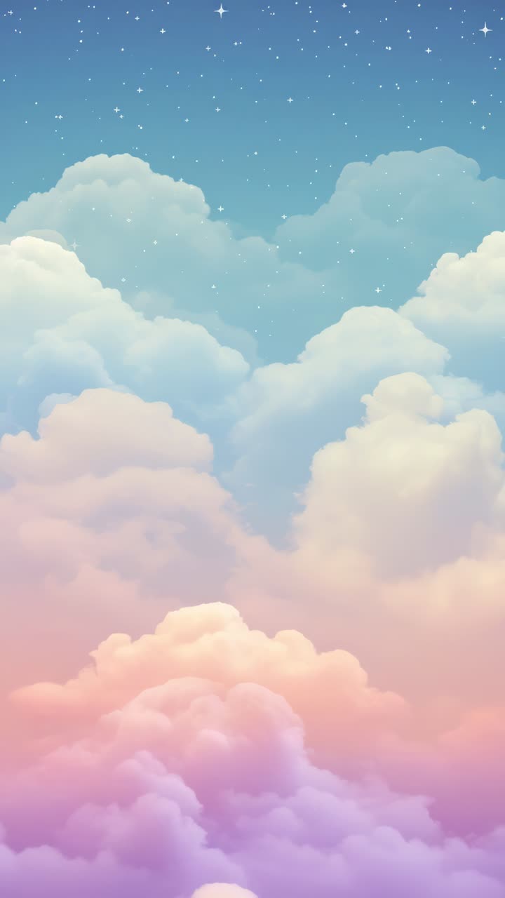Dreamy pastel clouds with a starry sky captured from a low angle, perfect for a serene video