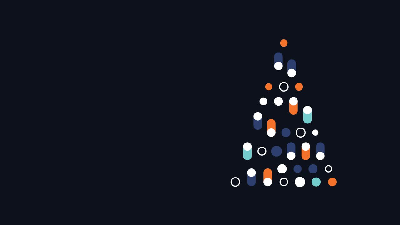 4k video of cartoon Christmas tree garland on black background.