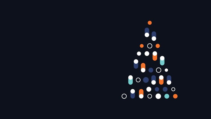 4k video of cartoon Christmas tree garland on black background.
