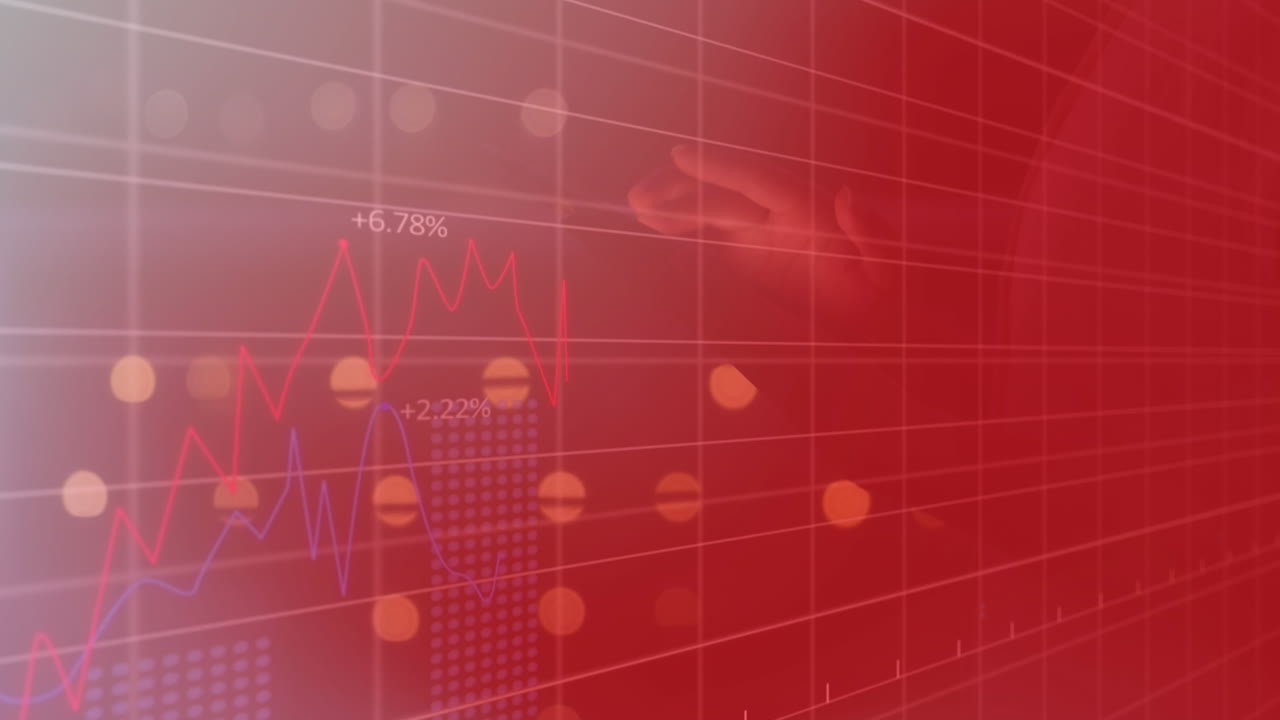 디지털 태블릿을 사용하여 사람의 중간 부분에 대한 통계 데이터 처리 애니메이션