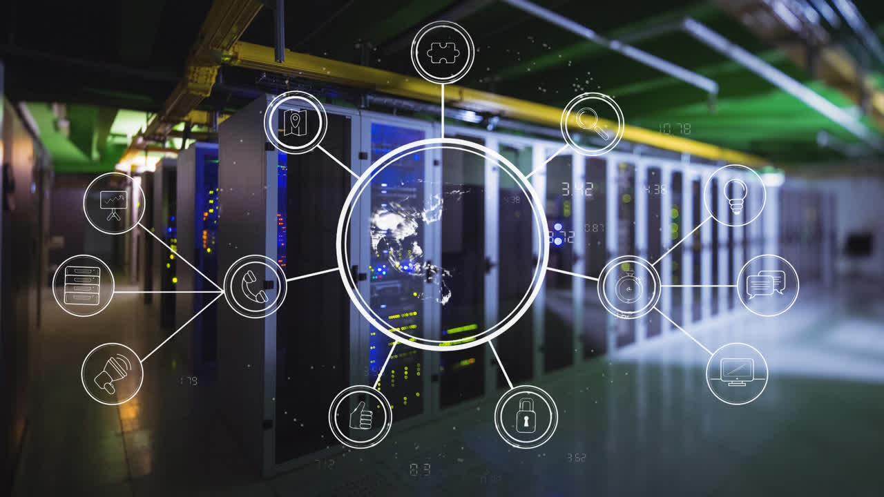 animación de un globo giratorio en la sala del servidor