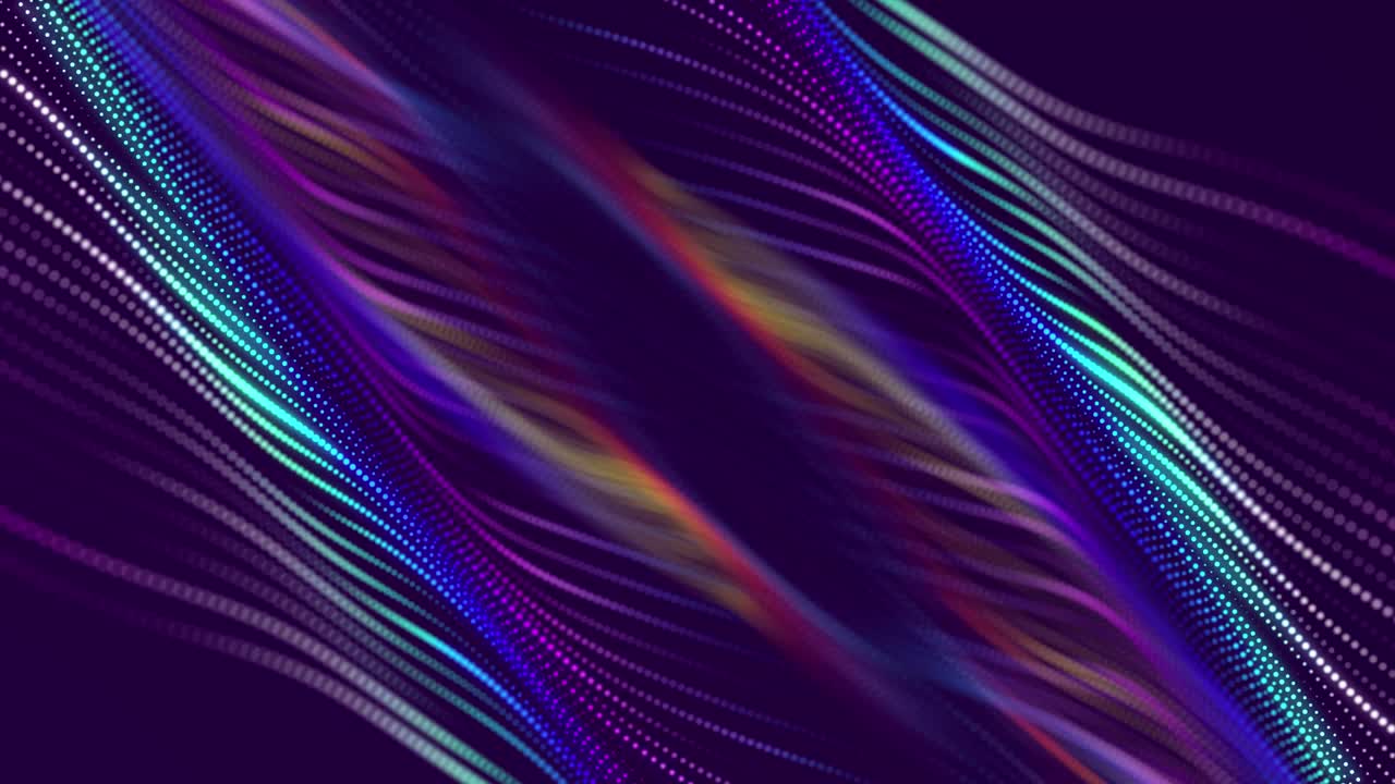 Futuristická vlna s mnoha tečkami. Abstraktní pohybové pozadí barevných teček. Technologie nebo věda. 3D renderování, plynulá smyčka. 4K