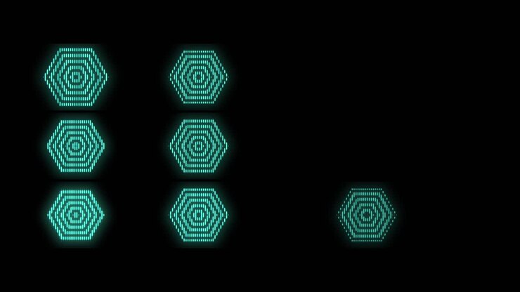 Pulsing geometric hexagons pattern with neon light in casino style