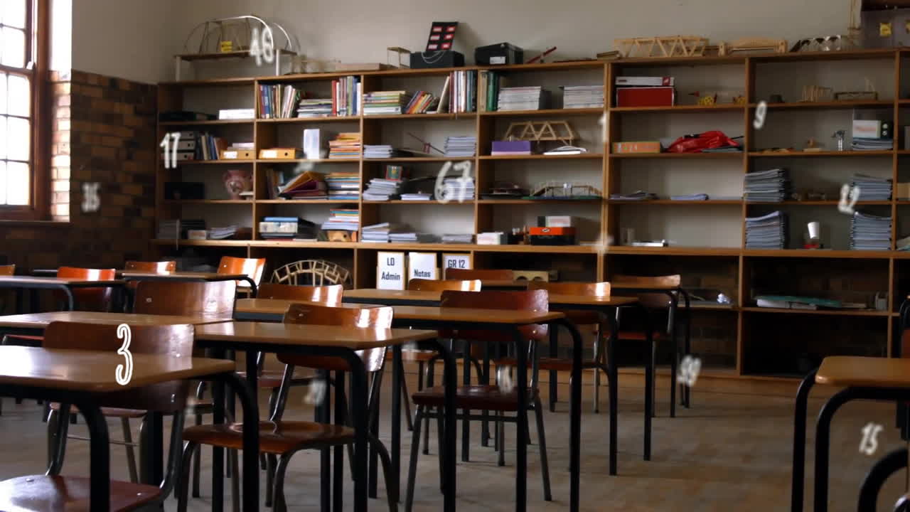 학교의 빈 교실에서 숫자의 애니메이션