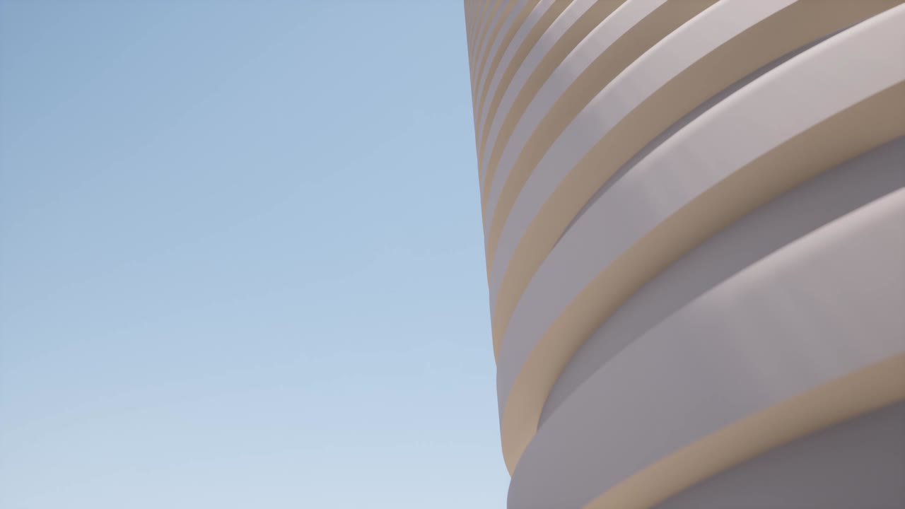 Round building from concrete Futuristic modern architecture building clear blue sky 4k