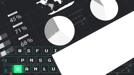 animación del teclado y el procesamiento de datos sobre fondo negro