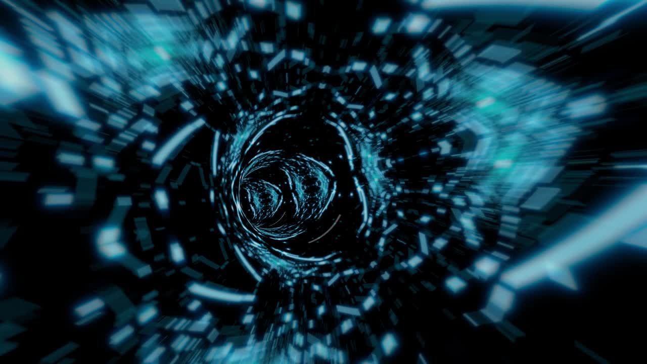 Abstract portal. Wormhole space deformation, science fiction. Black hole, vortex hyperspace tunnel. Sci-fi Digital Footage. Neon Glowing Rays of Hyperspace in Time. Seamless 3D loop animation
