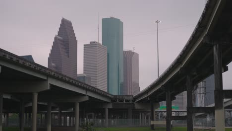 Low-angle-Establishing-shot-of-downtown-Houston