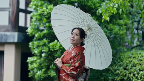 woman in kimono with umbrella