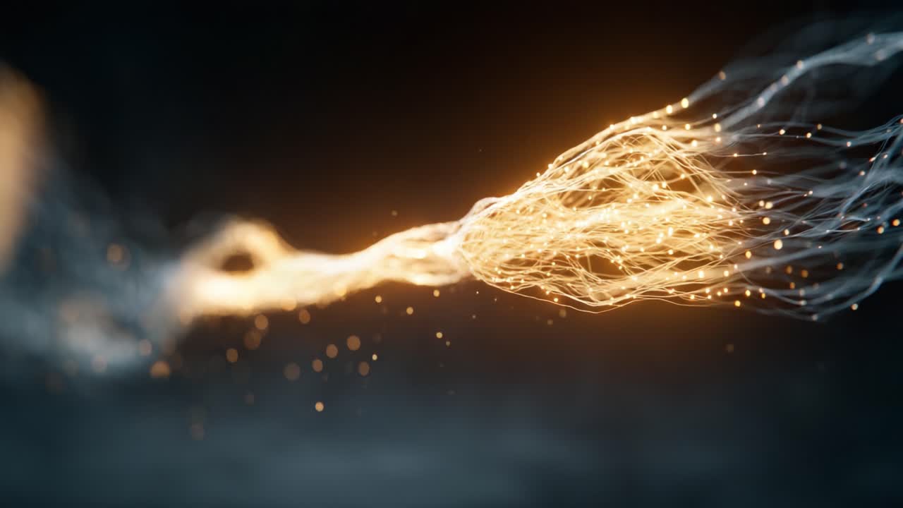 Dynamic Flow of Light and Energy: A Mesmerizing Visualization of Particles and Waves Creating a Stunning Display of Movement and Color in a Dark Background