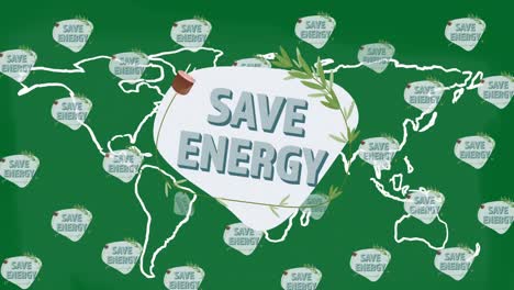 animation of save energy writings on green background