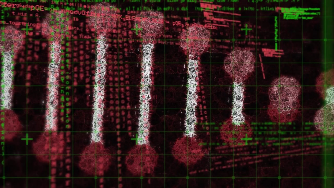 Animation of data processing over 3d dna strand spinning