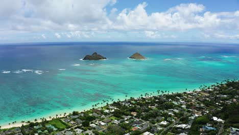 drone shot of moku nui and moku iki islands off the coast of hawaii