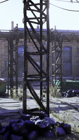 urban exploration of a forgotten factory complex under bright sunlight