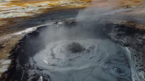 Active-volcanic-area-near-Myvatn-lake,-North-Iceland-with-fumarole-in-aerial-view