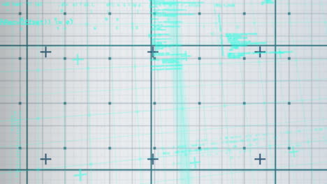 animation of data processing and computer circuit board over grid