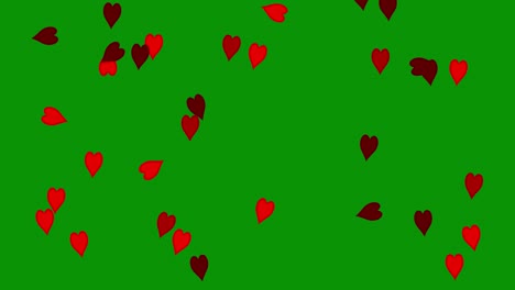 gráficos de movimiento de corazones rojos con fondo de pantalla verde