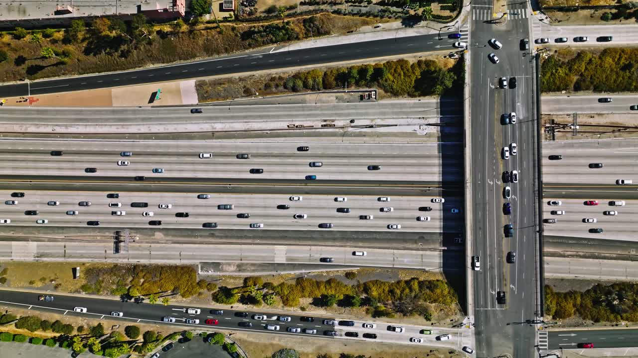 Aerial view of freeway Los Angeles downtown