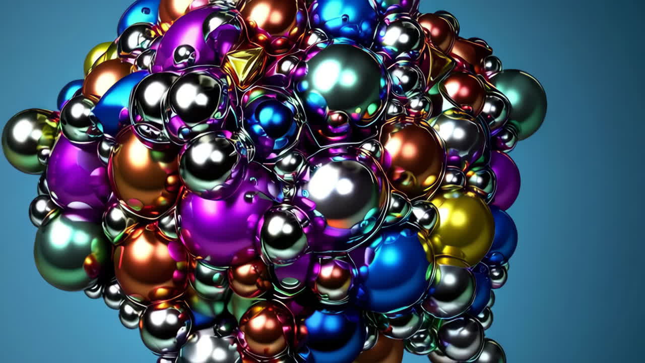 Abstract Cluster of Colorful Metallic Spheres and Bubbles