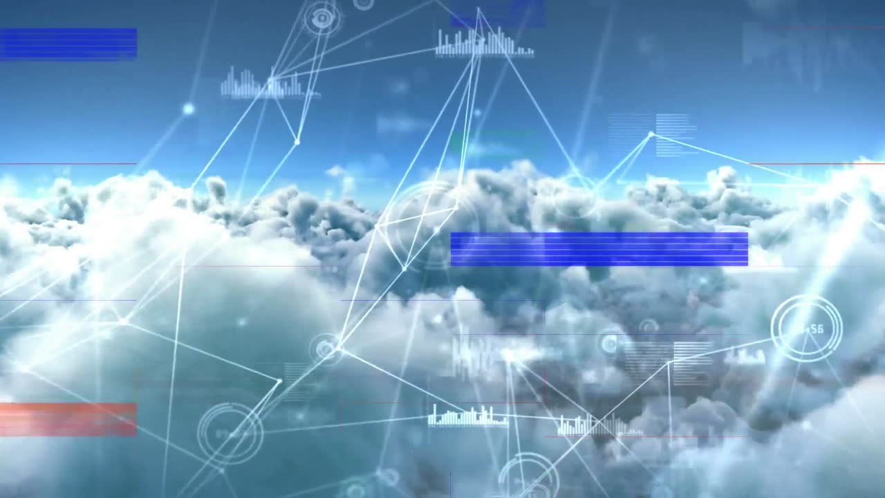 전면에 구름이 많고 뜨거운 하늘의 디지털로 생성된 애니메이션