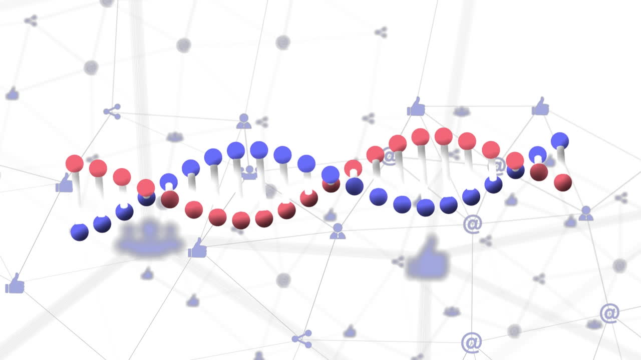 Digital animation of topography icons floating against dna structure spinning on grey background