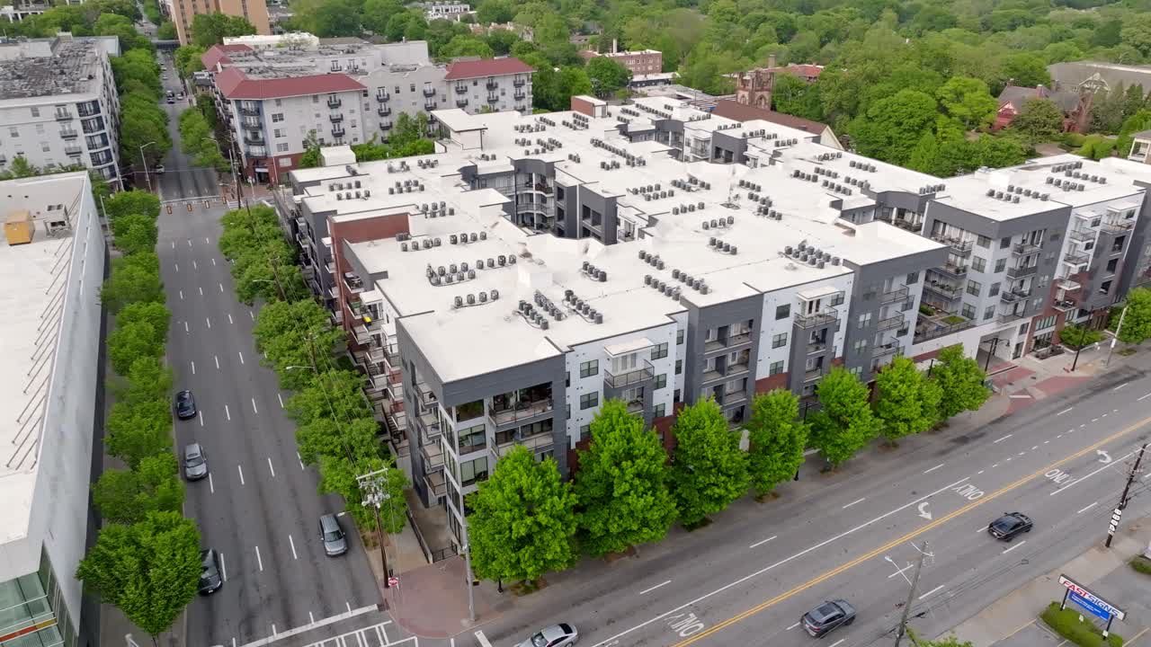 Residential apartments with tree lined streets, Urban green spaces, Atlanta, Aerial