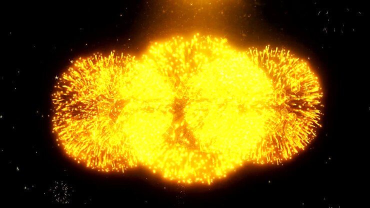 Islamic New YearText Wish On Firework Display Explosion Particles.