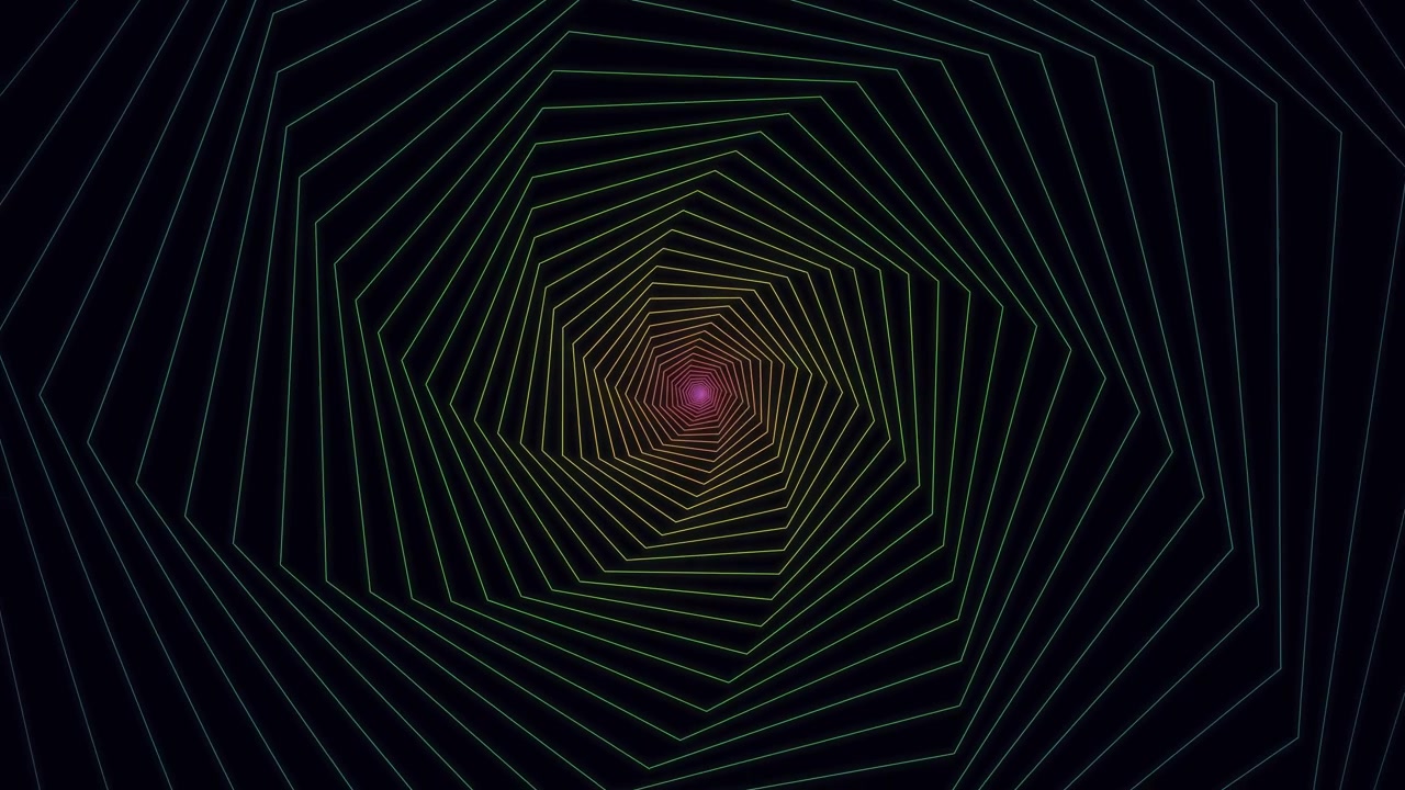 Abstract Geometric Spiral Tunnel with Shifting Gradient Colors