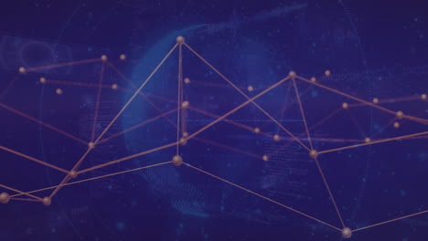 animation of network of connections and digital data processing over globe