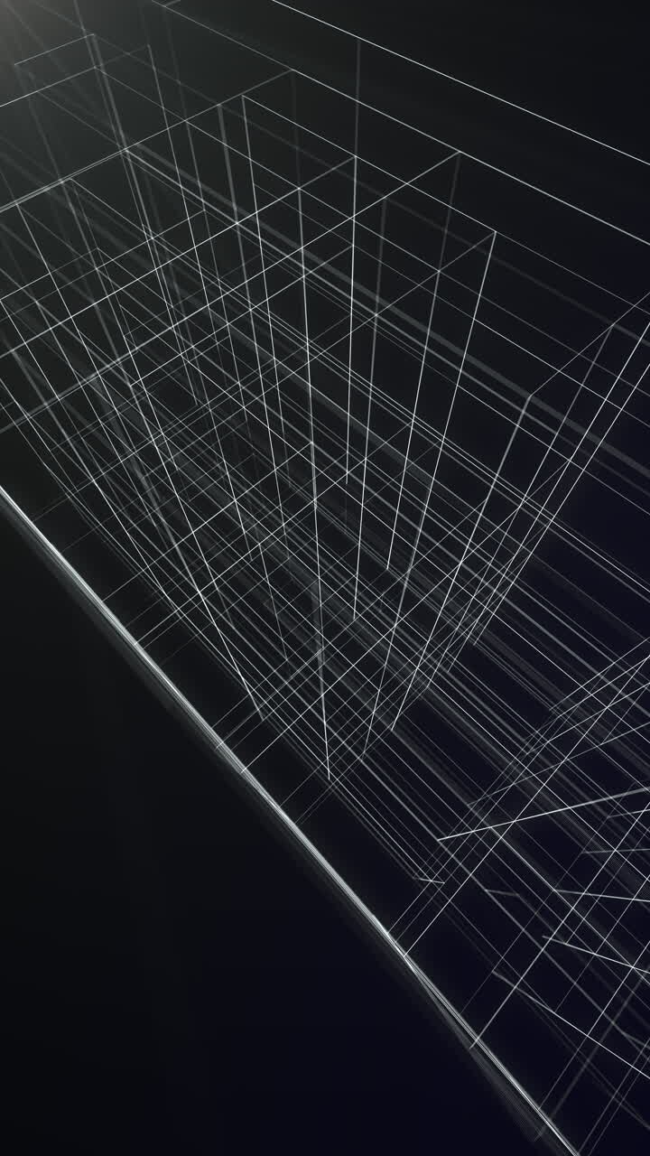 Griglia architettonica 3D pulita e minimalista che si muove in un loop continuo. Ideale per presentazioni aziendali, sfondi tecnici o sovrapposizioni di design strutturale.