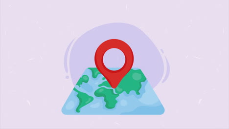 papel de mapa con animación de la ubicación del alfiler