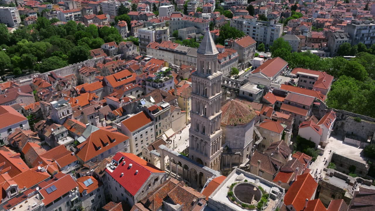 Split Old Town With Church In Croatia - Aerial Drone Shot