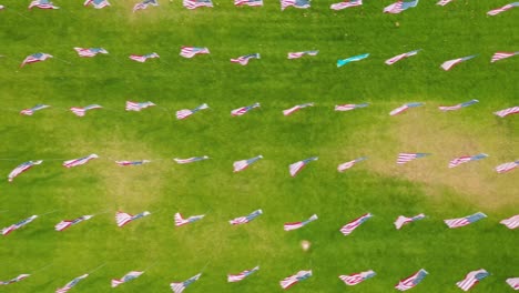 waves of flags display at pepperdine university in malibu - aerial top down