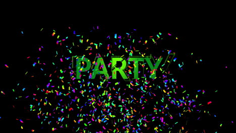 animation of party text and confetti on black background