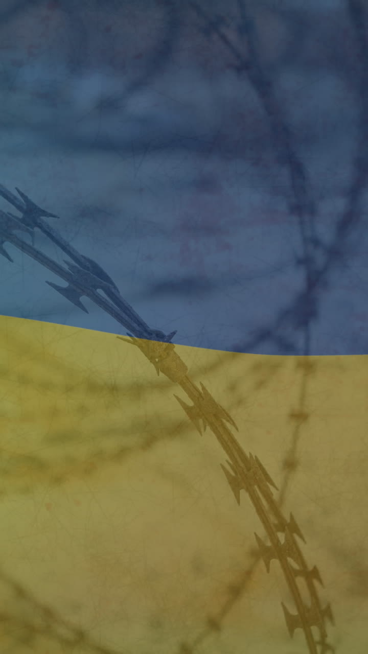 우크라이나의  ⁇ 발이 필드와 가시 철 위에 애니메이션