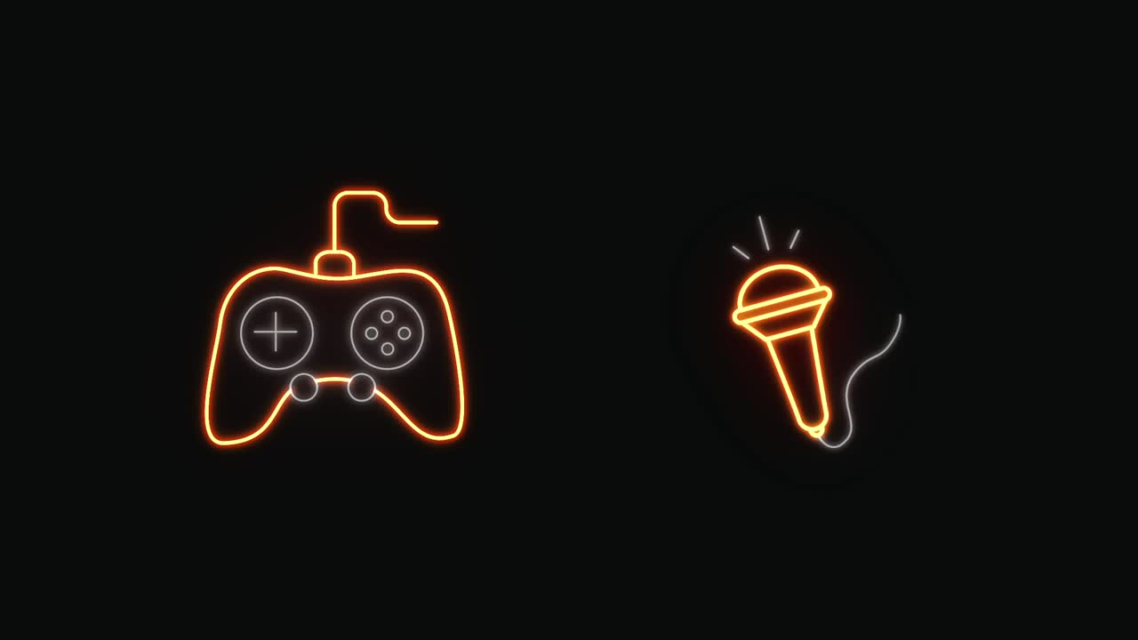 Neon Icons of Book, Chess, Fishing and Chef